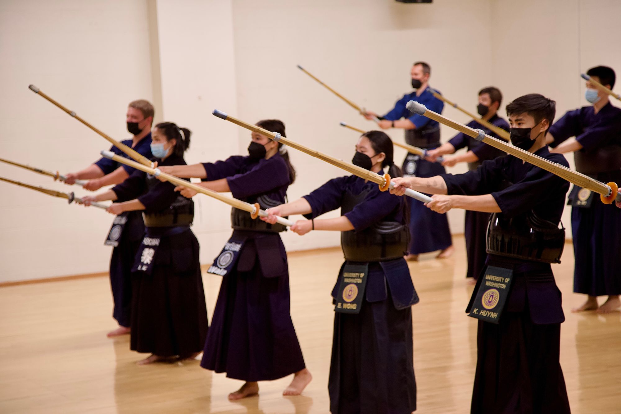 Kenchikai Kendo Club & UW Kendo Club doing suburi in Portland, Oregon